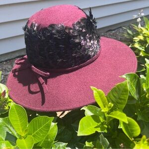 Vtg Michael Howard Wool Church Hat Joe Bill Miller Elegant Purple Glam Feathers